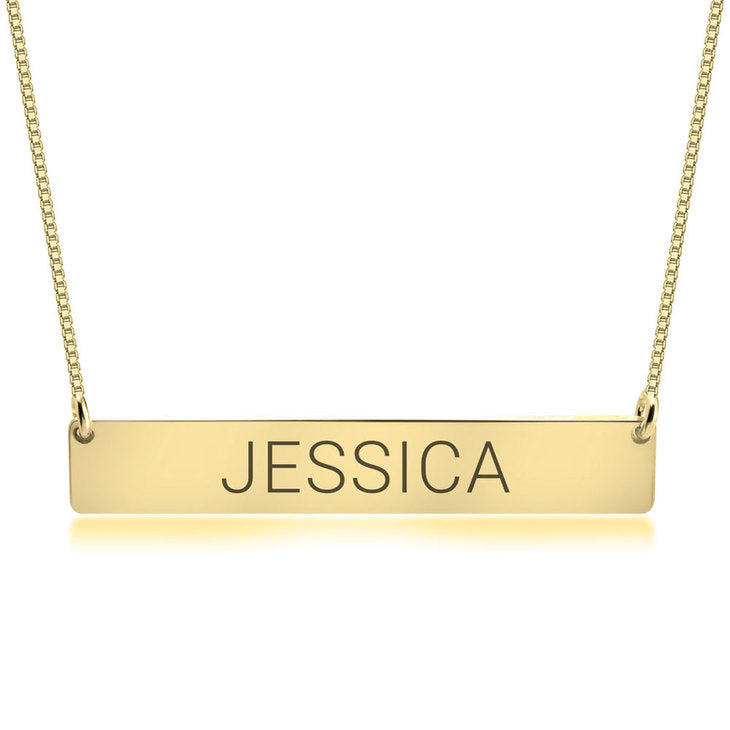 24K Gold Plated Engraved Bar Name Necklace - All Caps