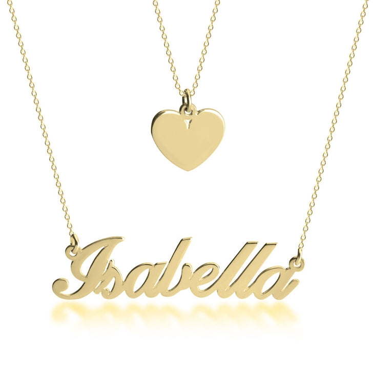 24K Gold Plated Name & Heart Layered Necklace