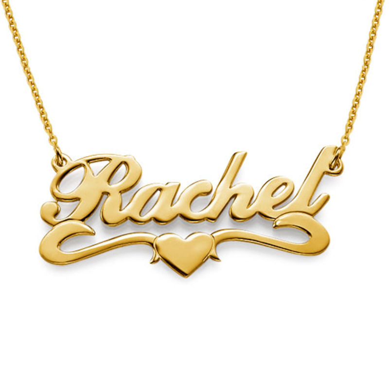 18K Gold Plated Name Necklace with Middle Heart - K Charms