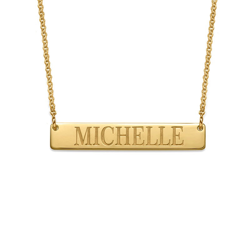 18K Gold Plated Engraved Bar Name Necklace - All Caps - K Charms