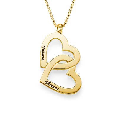 18K Gold Plated Double Heart Name Necklace - K Charms